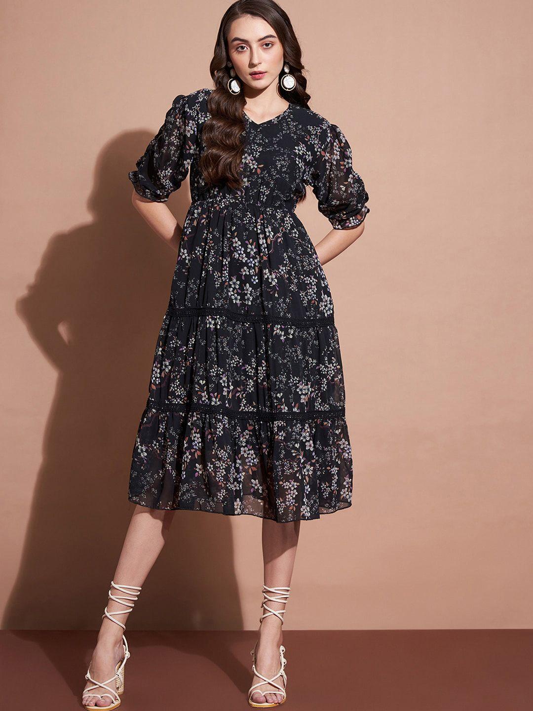 dressberry-black-floral-print-georgette-fit-&-flare-midi-dress