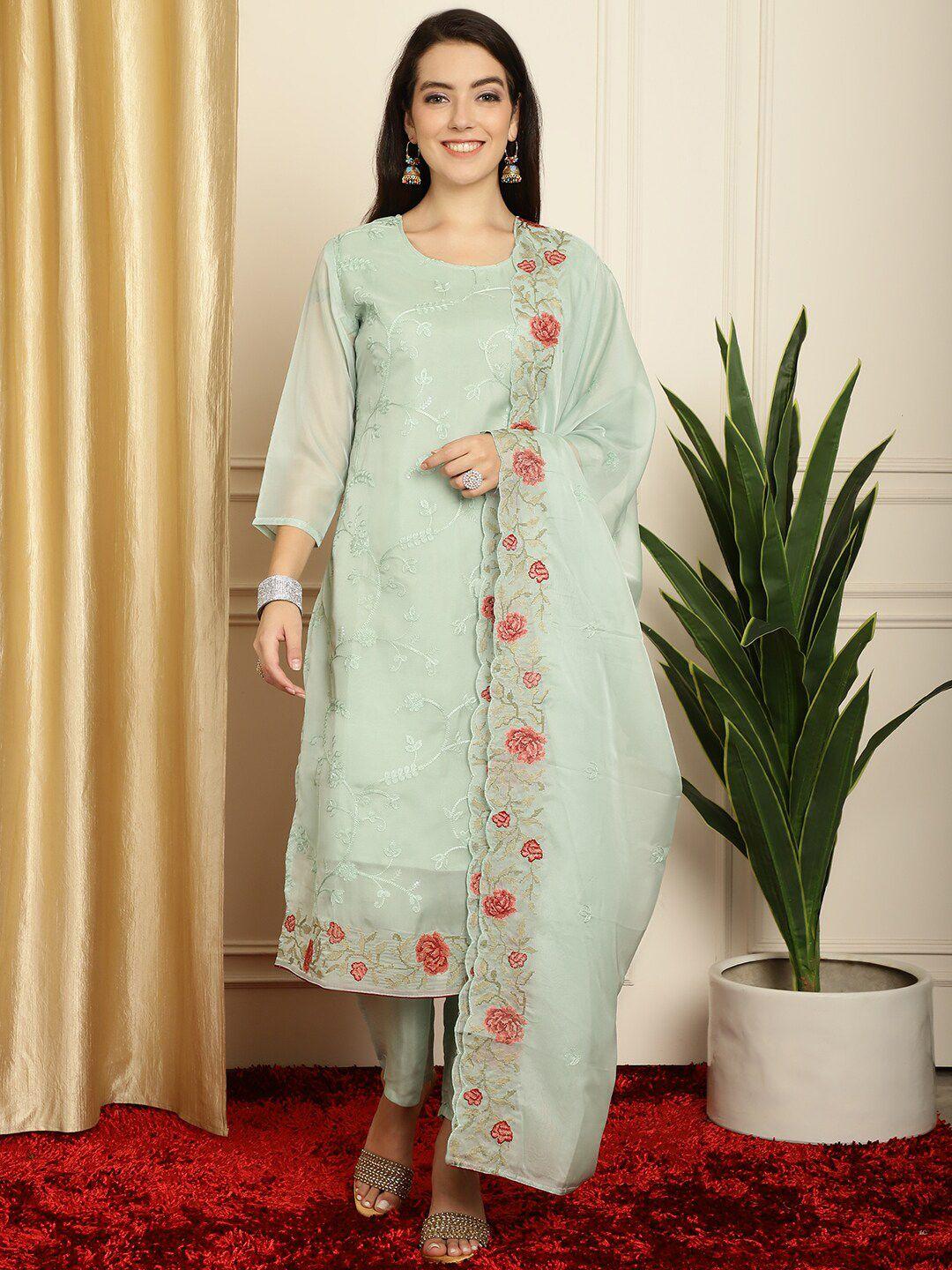 stylee-lifestyle-green-&-peach-coloured-embroidered-organza-unstitched-dress-material