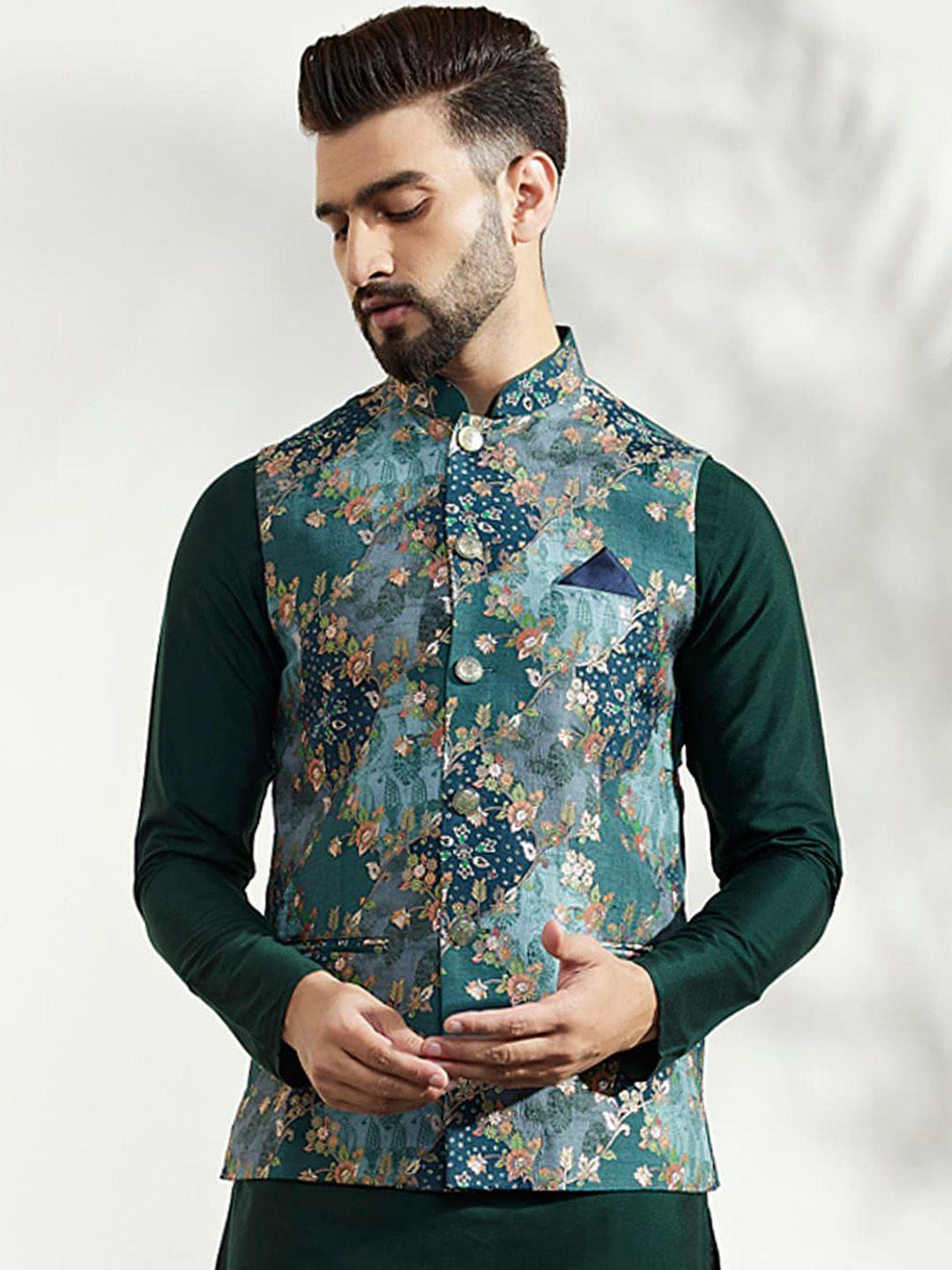 kisah-floral-woven-design-nehru-jacket