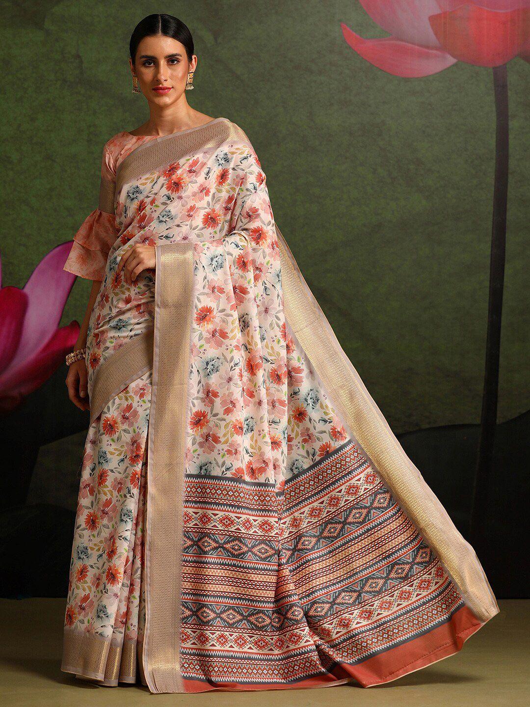 saree-mall-off-white-&-red-floral-zari-silk-blend-sungudi-sarees