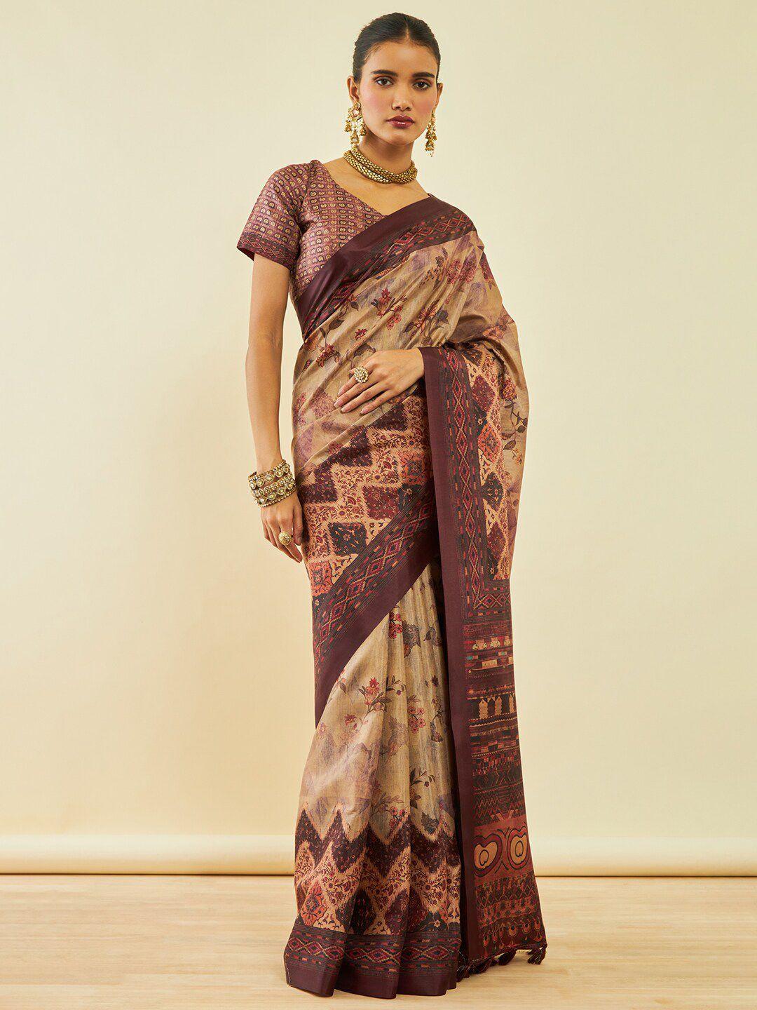 soch-brown-floral-art-silk-saree