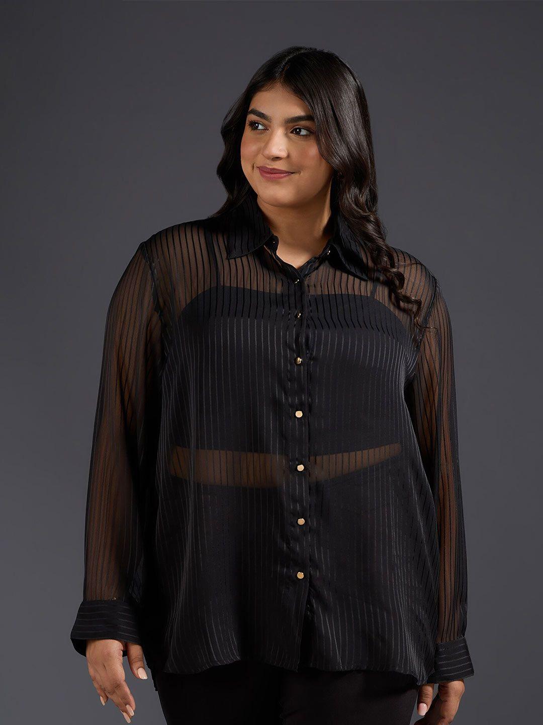 20dresses-black-plus-size-striped-sheer-chiffon-casual-shirt