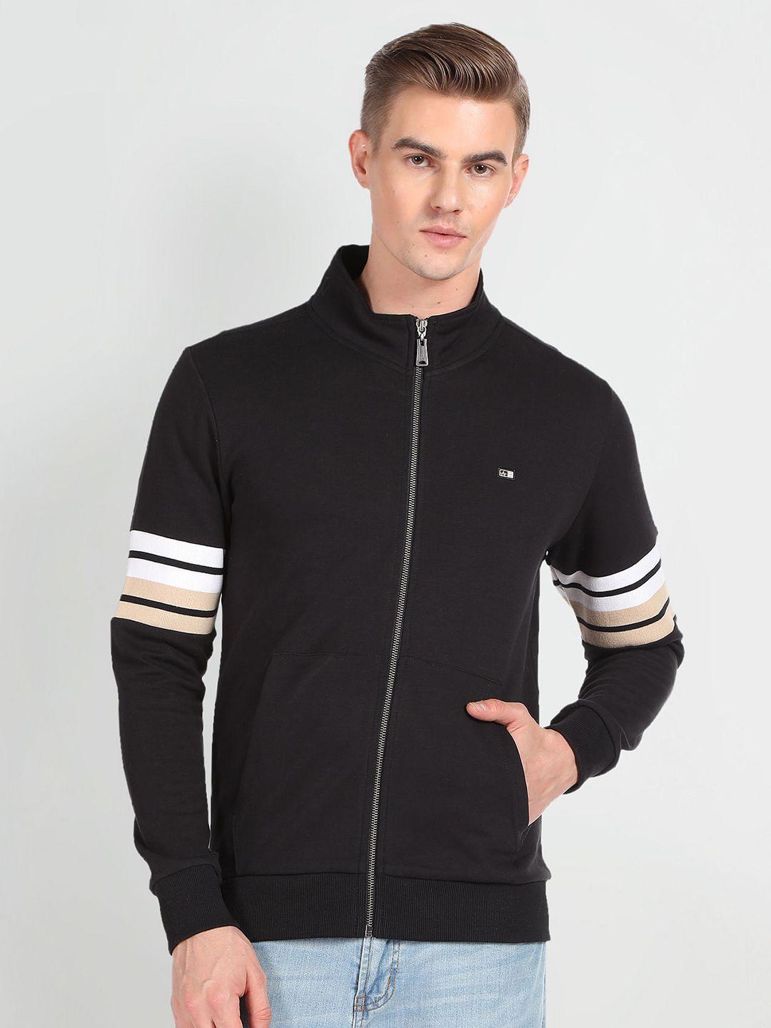 arrow-sport-striped-mock-collar-long-sleeves-pure-cotton-pullover-sweatshirt
