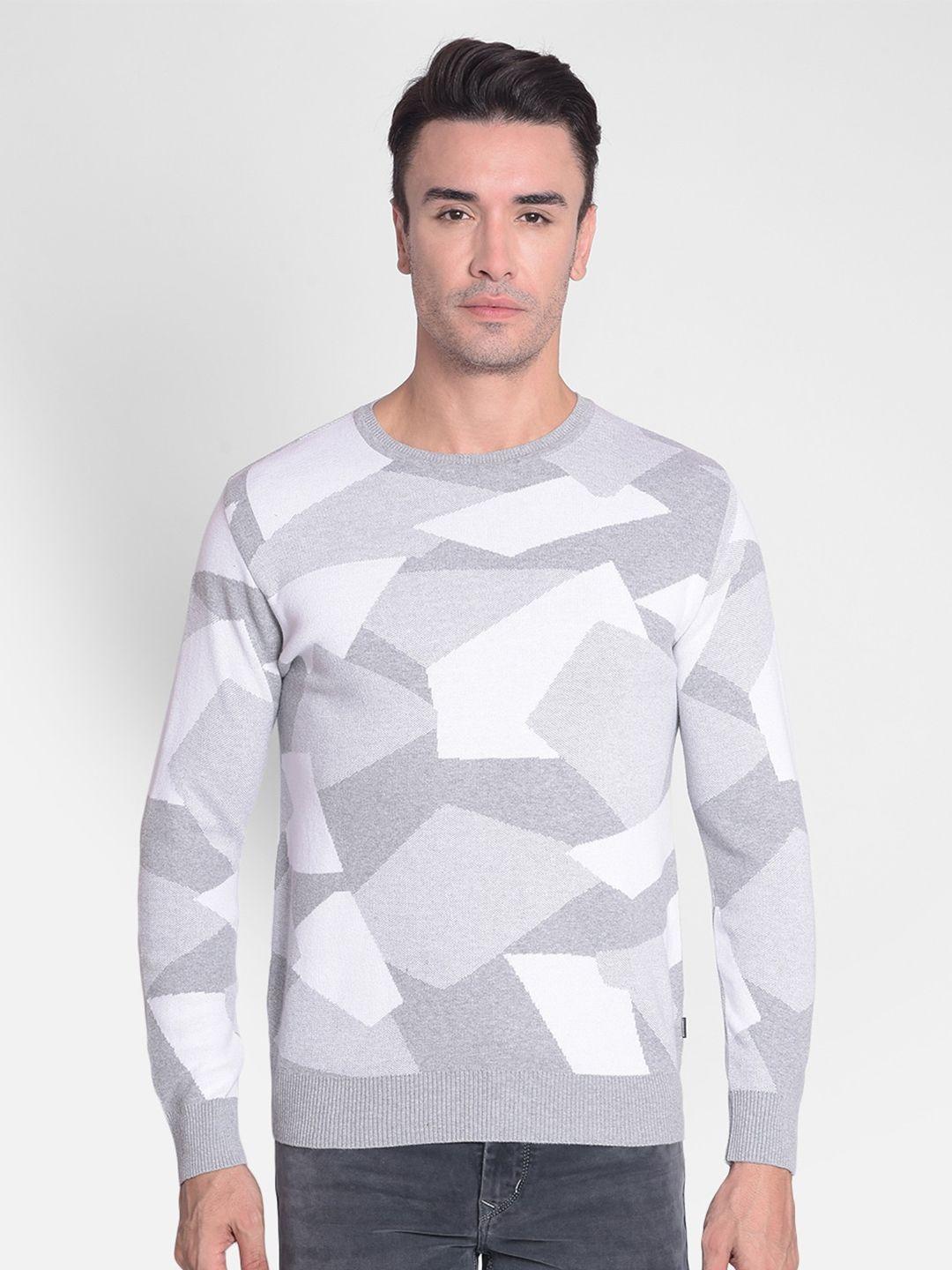 crimsoune-club-men-grey-&-white-printed-pullover