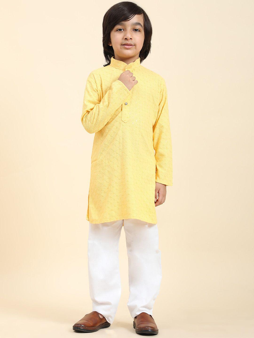 pro-ethic-style-developer-boys-yellow-ethnic-motifs-embroidered-regular-thread-work-kurta-with-pyjamas