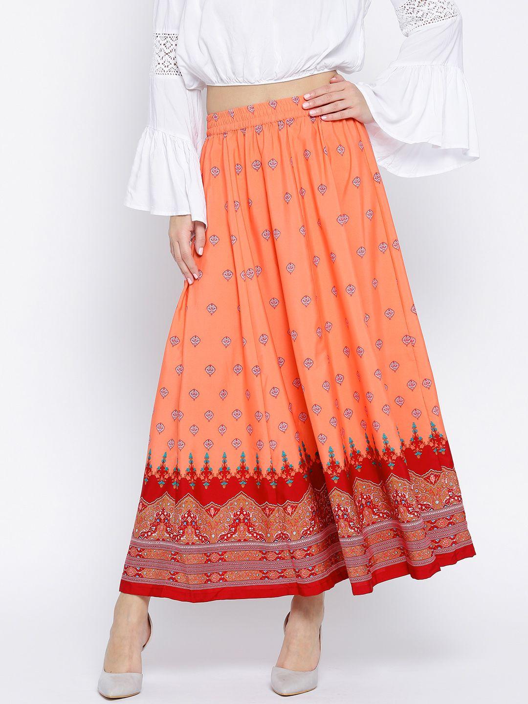 aurelia-coral-orange-printed-maxi-flared-skirt