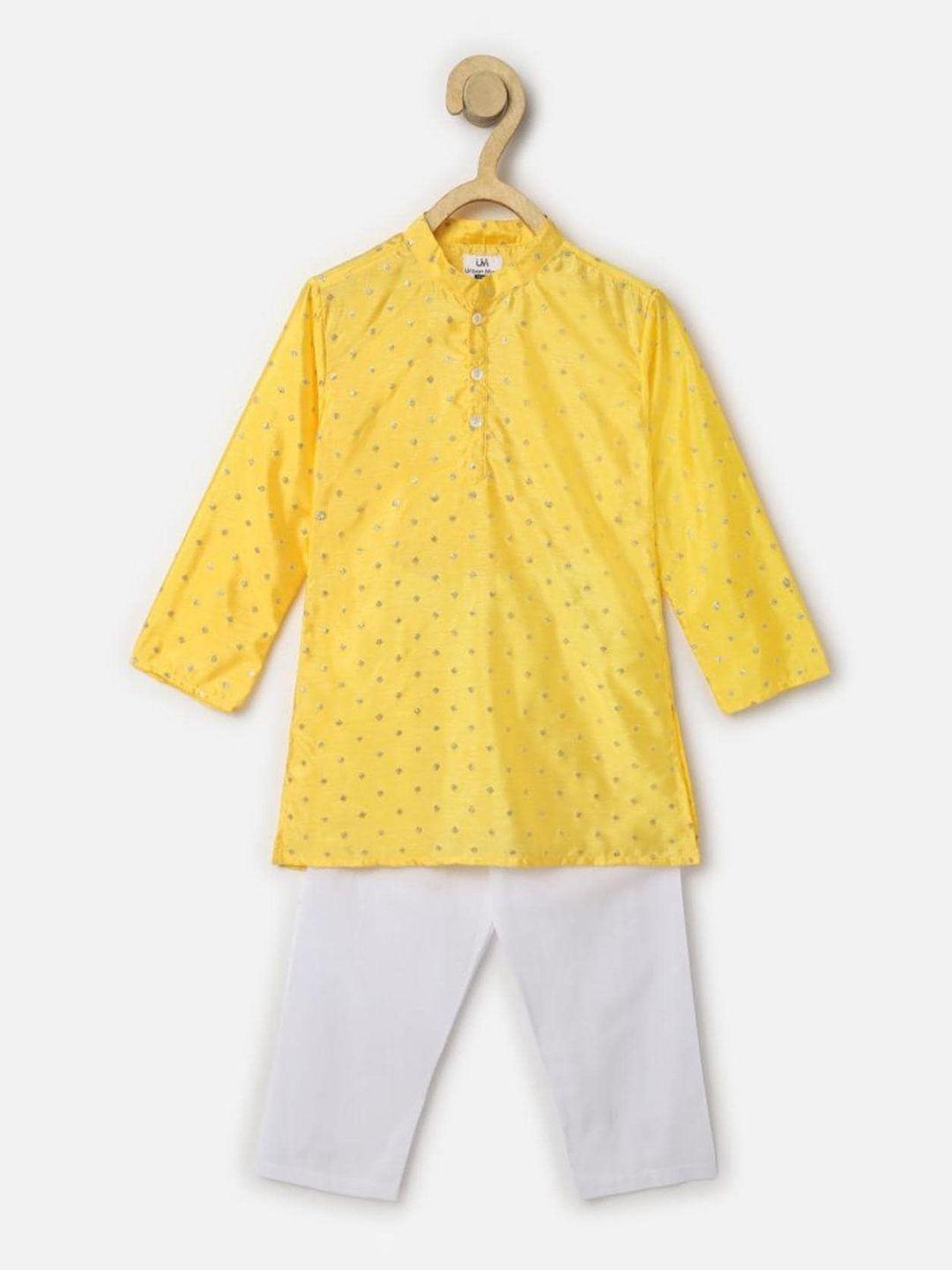 urbanmark-boys-yellow-ethnic-motifs-embroidered-regular-kurta-with-pyjamas