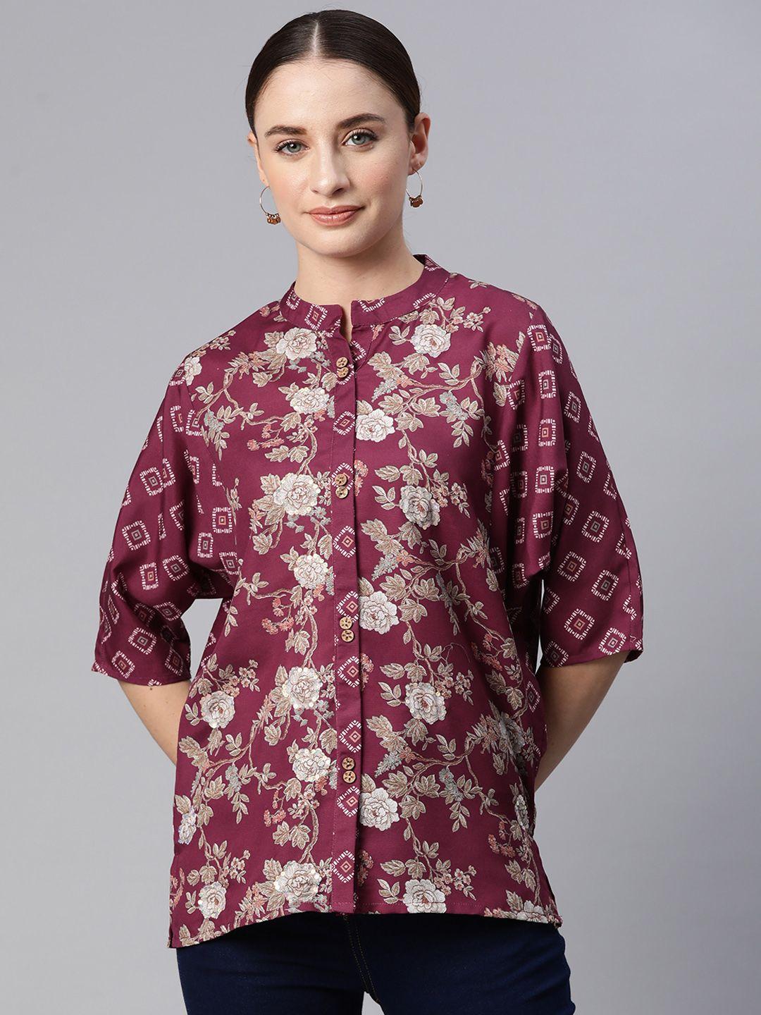 nayam-by-lakshita-print-mandarin-collar-batwing-sleeves-boxy-longline-top