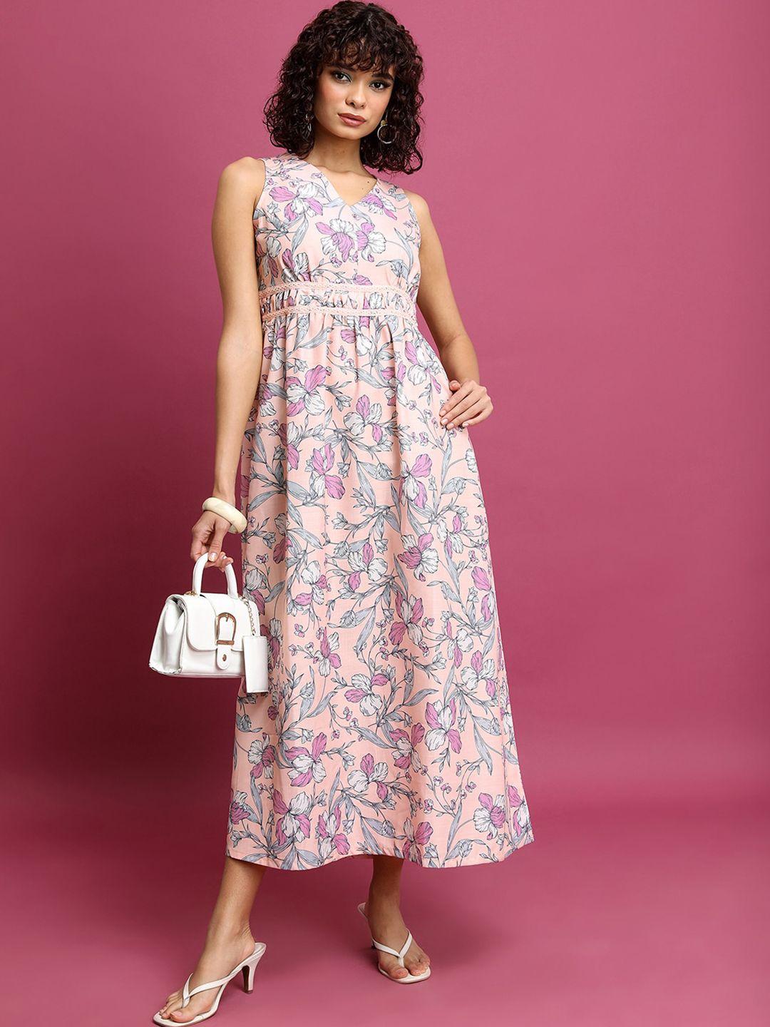 vishudh-peach-floral-printed-gathered-maxi-dress