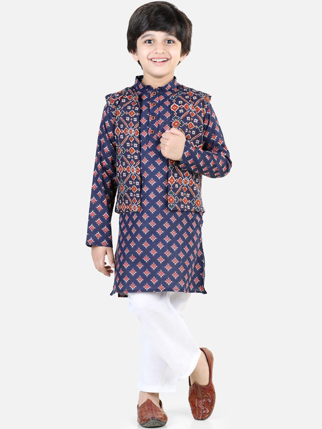 kinder-kids-boys-ethnic-motifs-printed-regular-pure-cotton-kurta-with-pyjamas