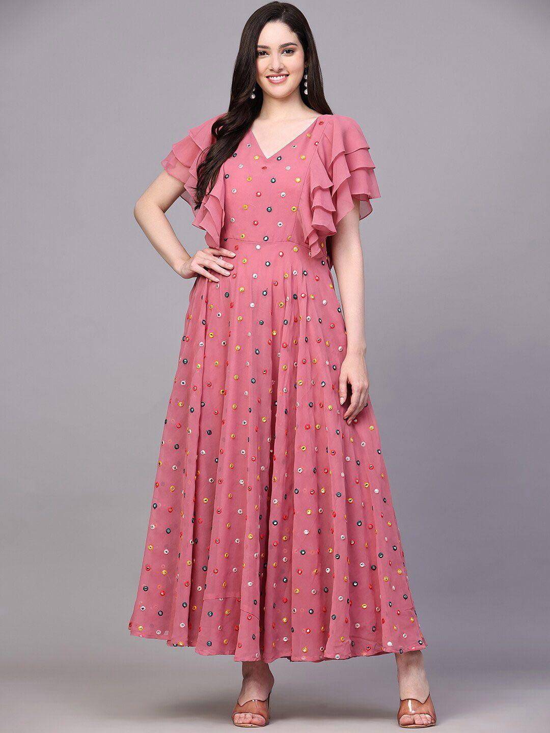 black-scissor-pink-floral-print-flutter-sleeve-georgette-maxi-dress