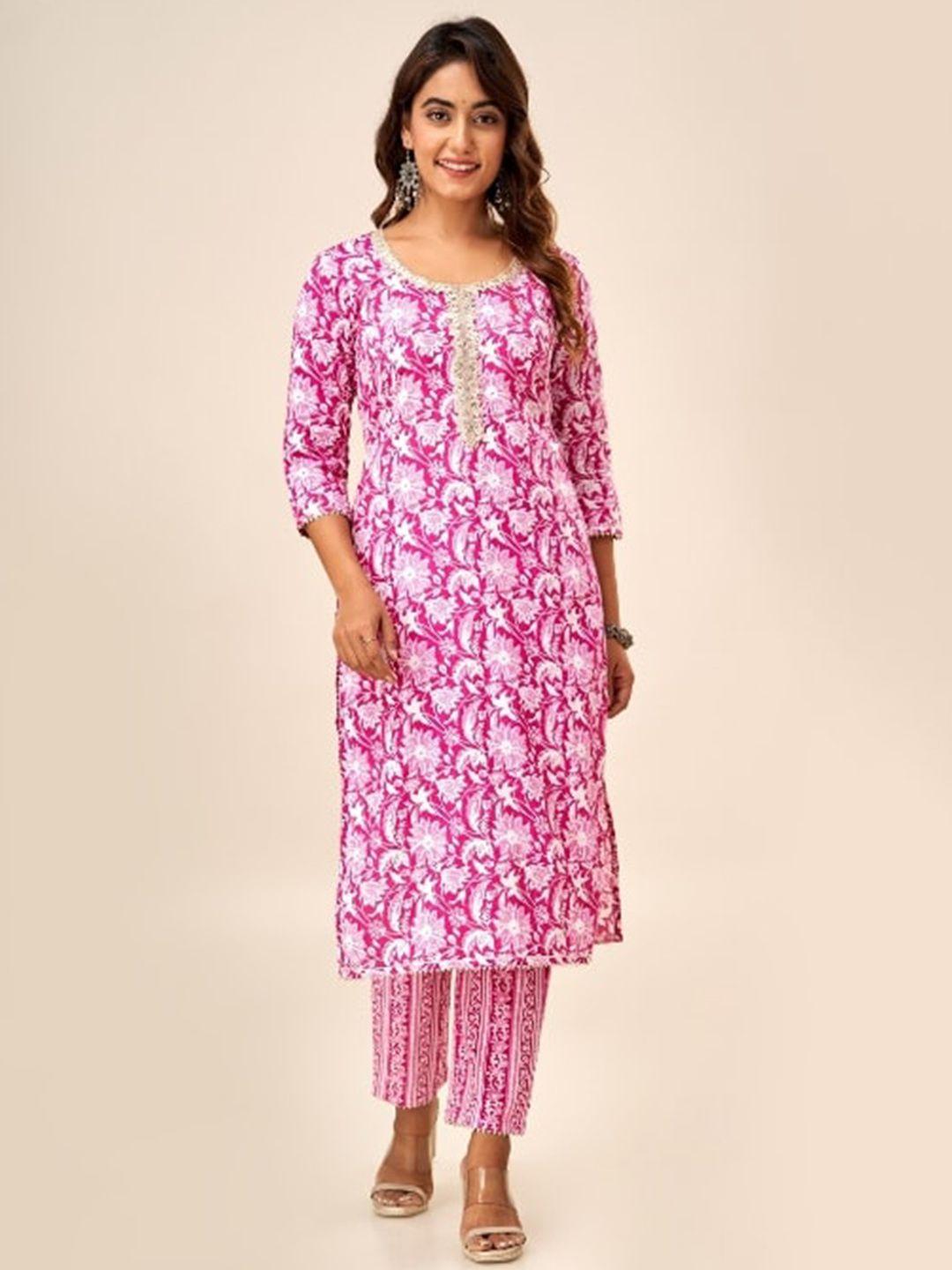 svarchi-floral-printed-regular-gotta-patti-pure-cotton-kurta-with-trousers