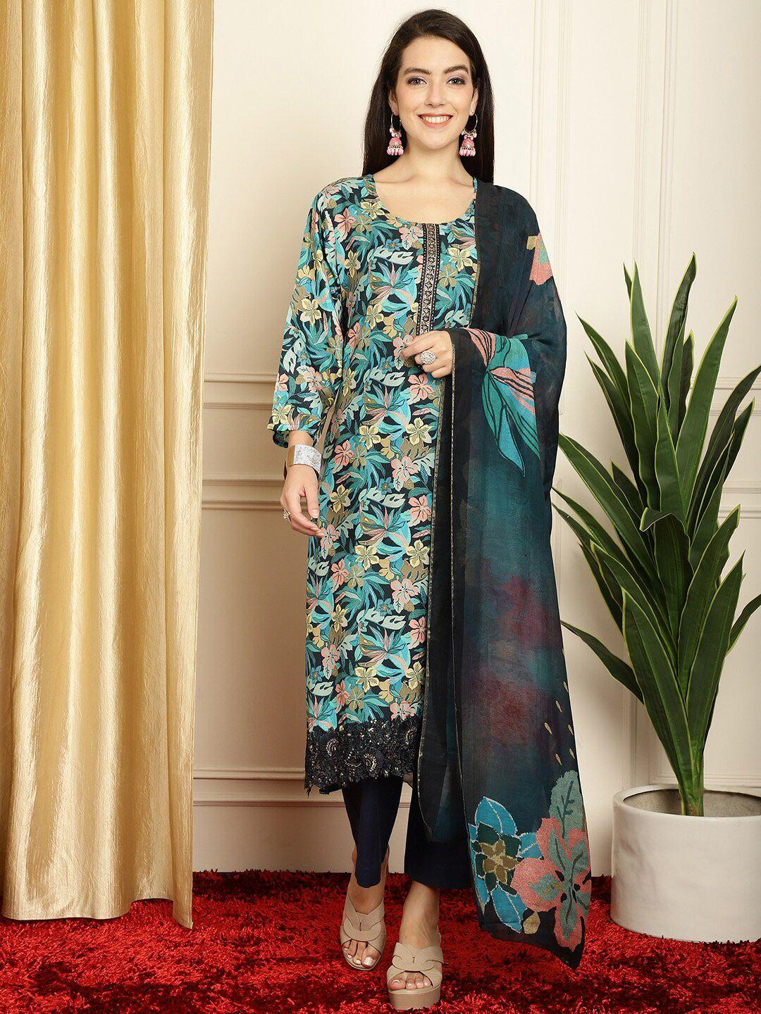 stylee-lifestyle-navy-blue-&-green-printed-pure-silk-unstitched-dress-material
