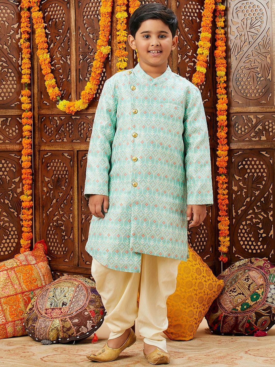stylo-bug-boys-green-ethnic-motifs-embroidered-regular-kurta-with-dhoti-pants