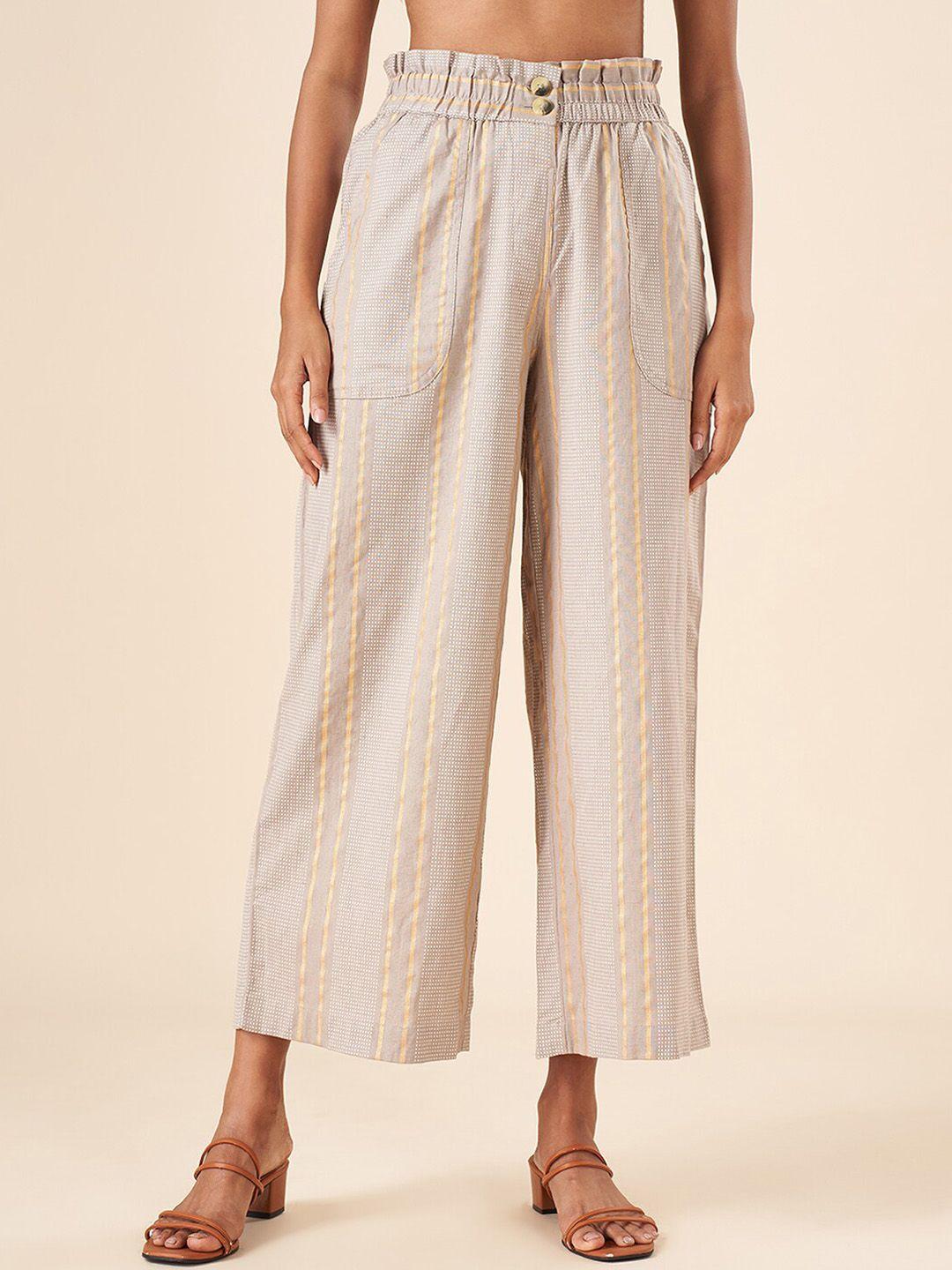 akkriti-by-pantaloons-women-striped-flared-mid-rise-plain-parallel-trousers