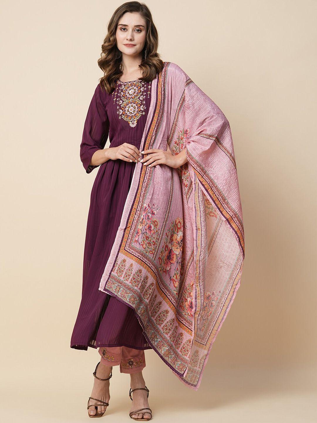 kiana-women-maroon-ethnic-motifs-embroidered-pleated-thread-work-kurta-with-trousers-&-with-dupatta