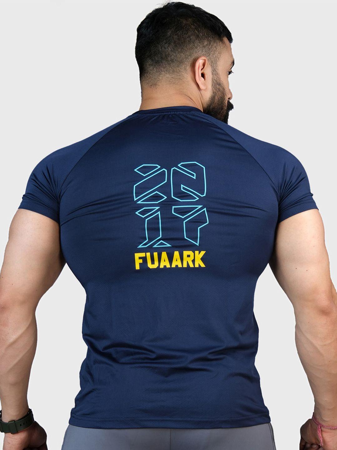 fuaark-men-navy-blue-anti-odour-applique-slim-fit-t-shirt