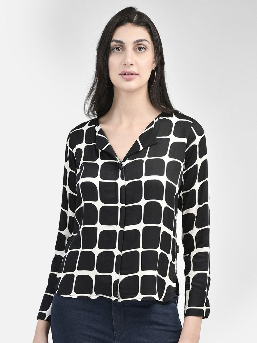 crimsoune-club-checked-v-neck-cuffed-sleeves-top