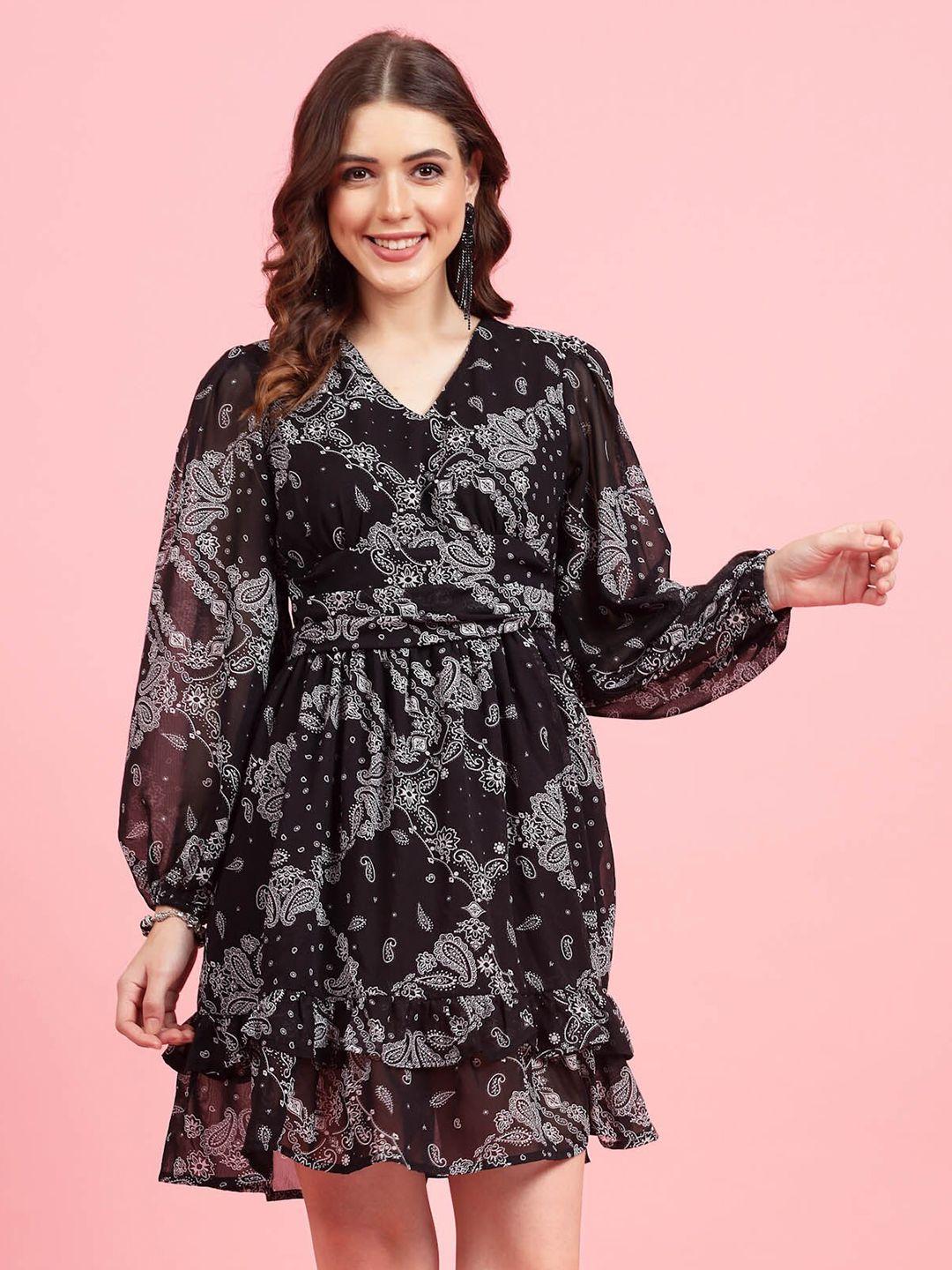 pluss-black-paisley-printed-puff-sleeves-gathered-a-line-dress