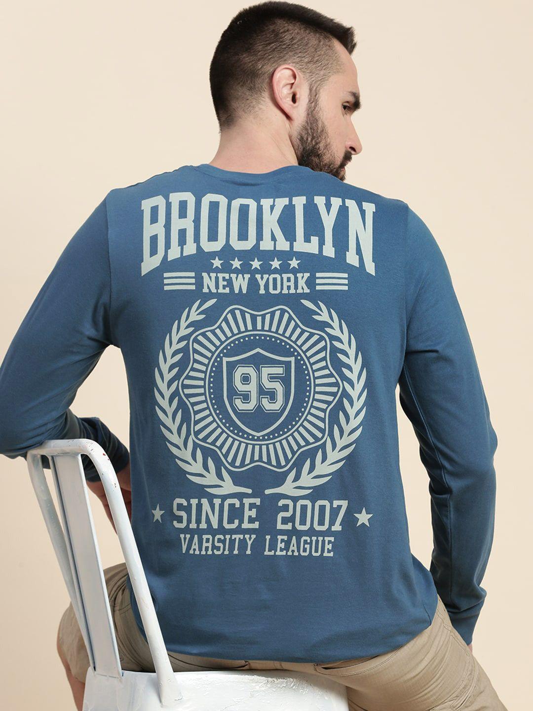 dillinger-men-teal-typography-printed-applique-t-shirt