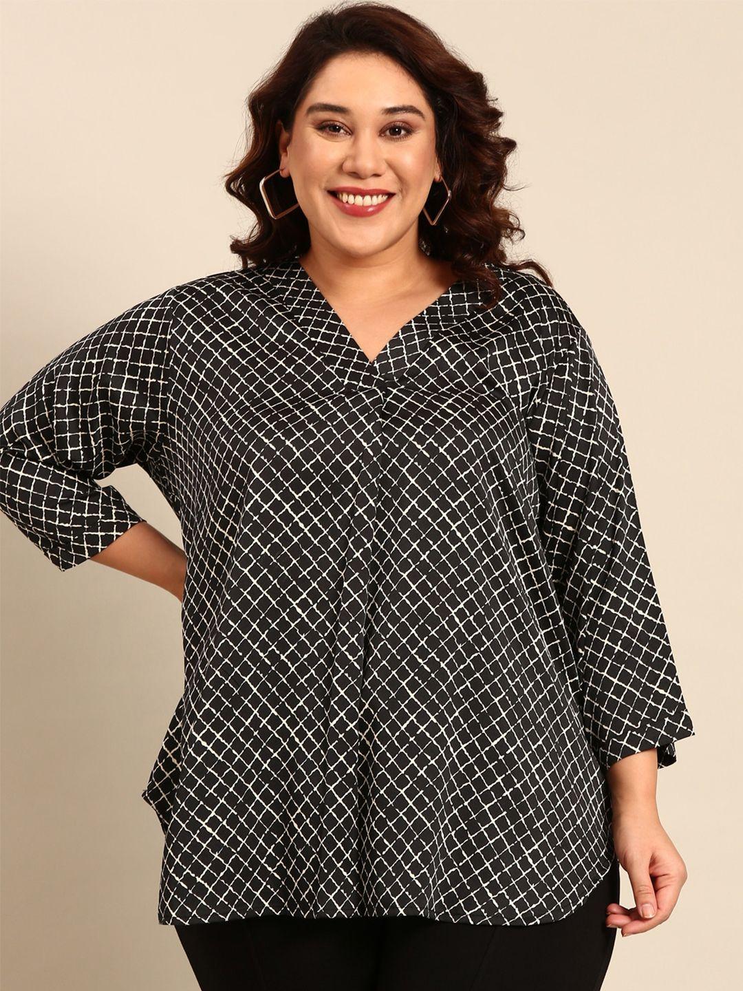 the-pink-moon-plus-size-geometric-printed-v-neck-regular-top