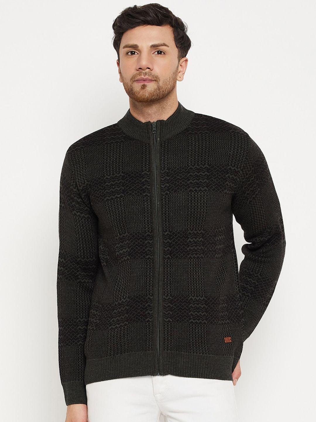 duke-geometric-self-design-mock-collar-front-open-cardigan-sweaters