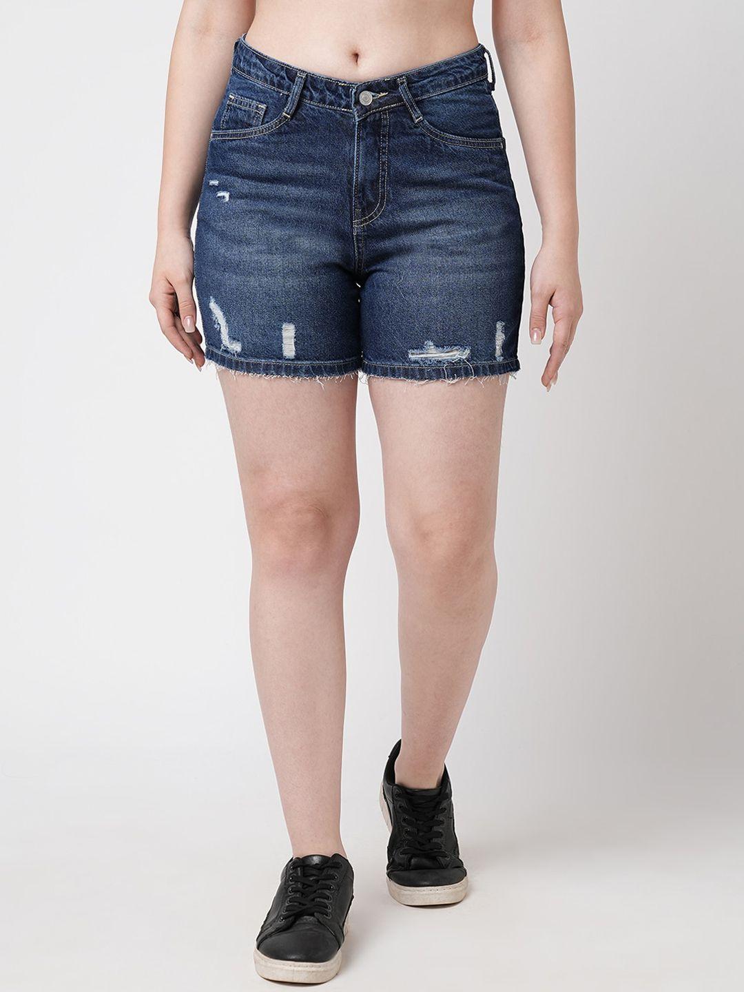 kraus-jeans-women-washed-slim-fit-high-rise-pure-cotton-denim-shorts