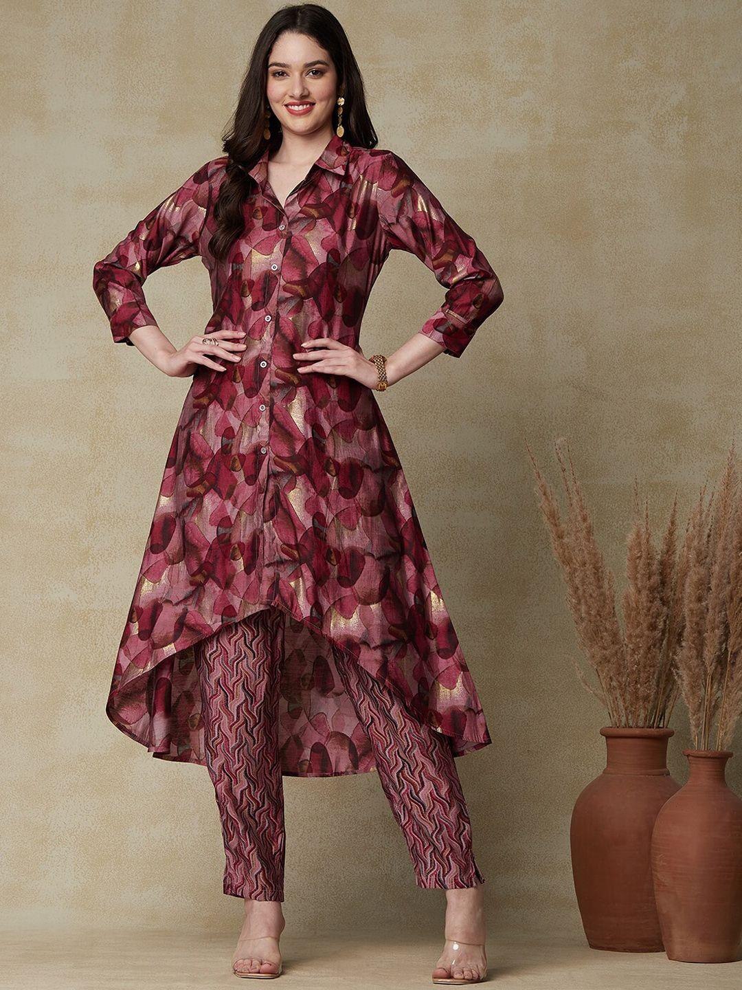 fashor-mauve-abstract-printed-kurta-with-trousers
