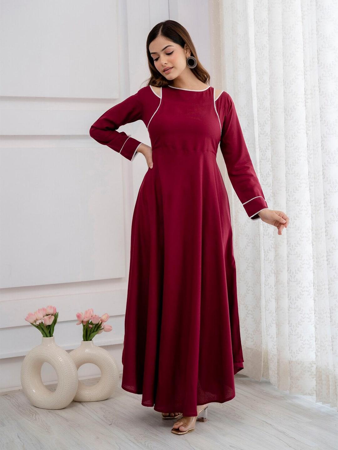 purshottam-wala-maroon-applique-maxi-dress
