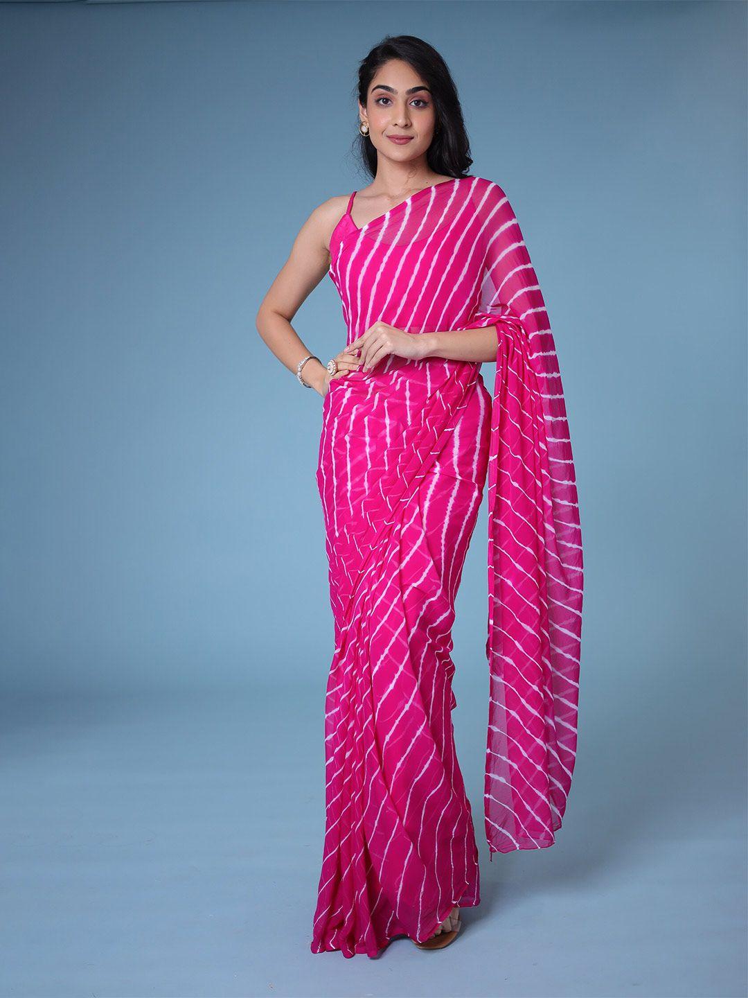 zari-pink-&-white-striped-pure-chiffon-leheriya-saree