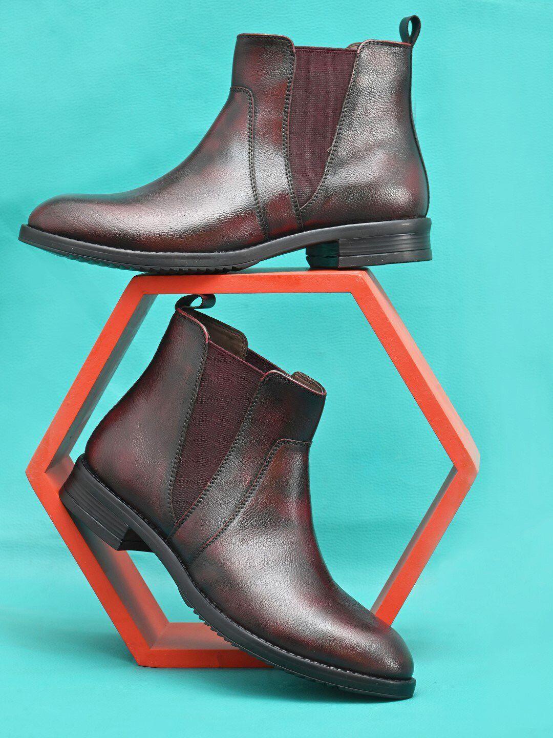 dressberry-women-maroon-textured-heeled-mid-top-chelsea-boots