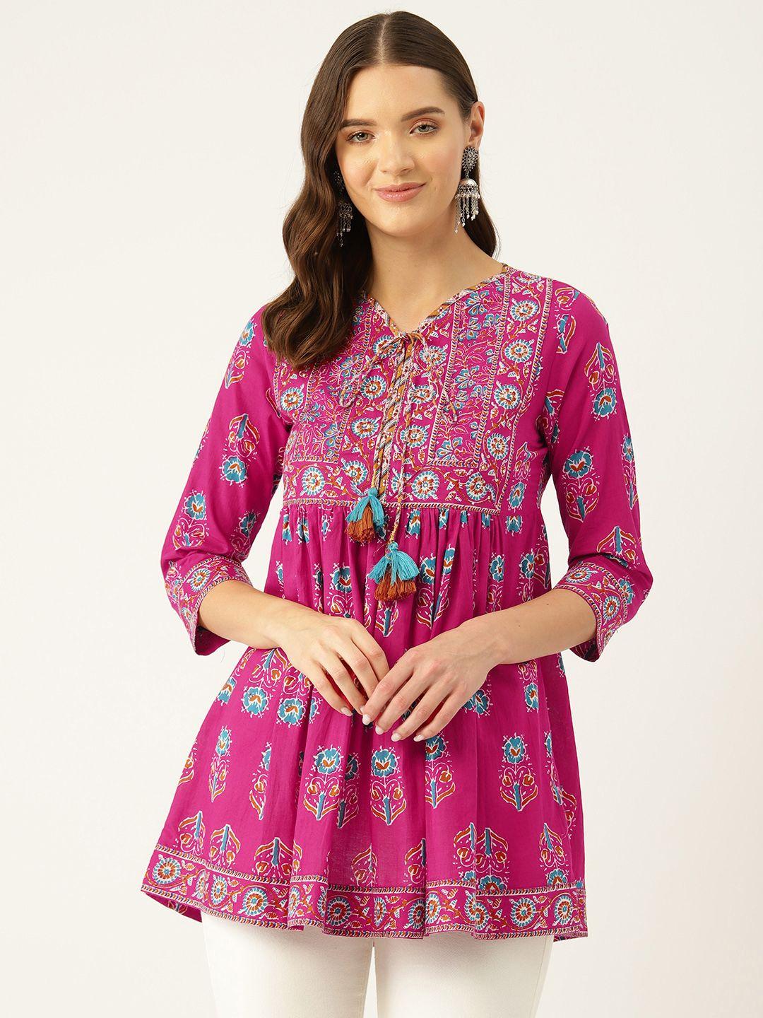 jaipur-morni-floral-printed-sequinned-pure-cotton-pleated-kurti