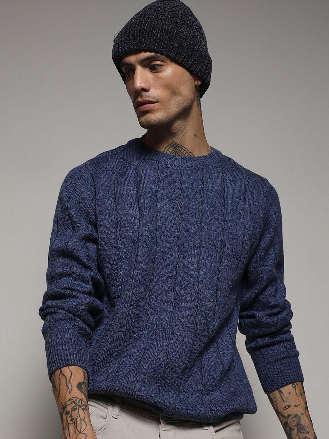 campus-sutra-blue-cable-knit-self-design-woollen-pullover