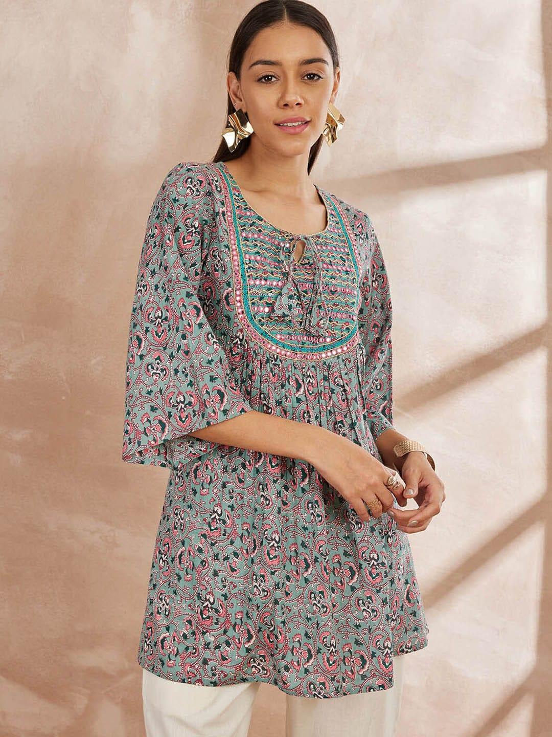 all-about-you-ethnic-motifs-printed-tie-up-neck-mirror-work-pure-cotton-a-line-kurti