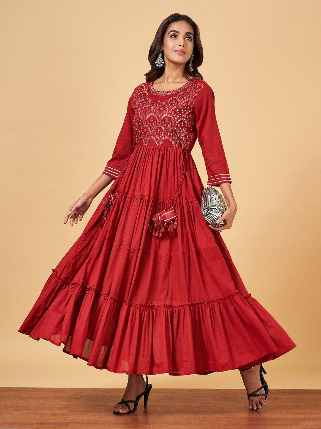 yu-by-pantaloons-embellished-pure-cotton-fit-&-flare-maxi-ethnic-dresses