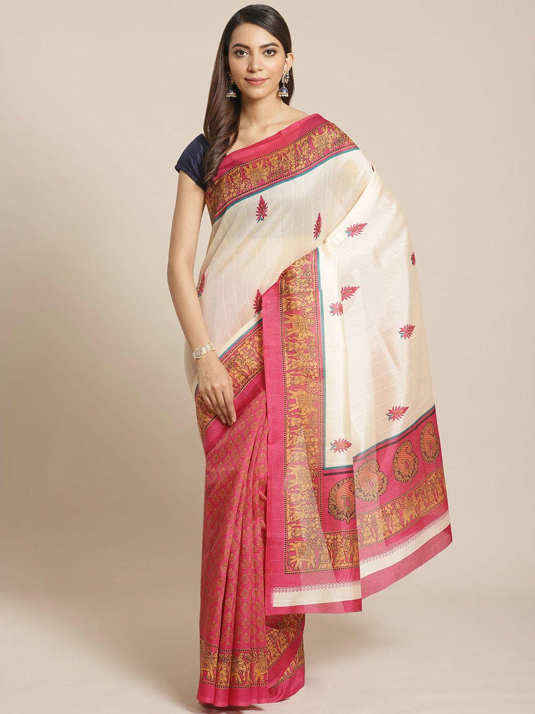 mitera-cream-&-pink-ethnic-motifs-printed-saree