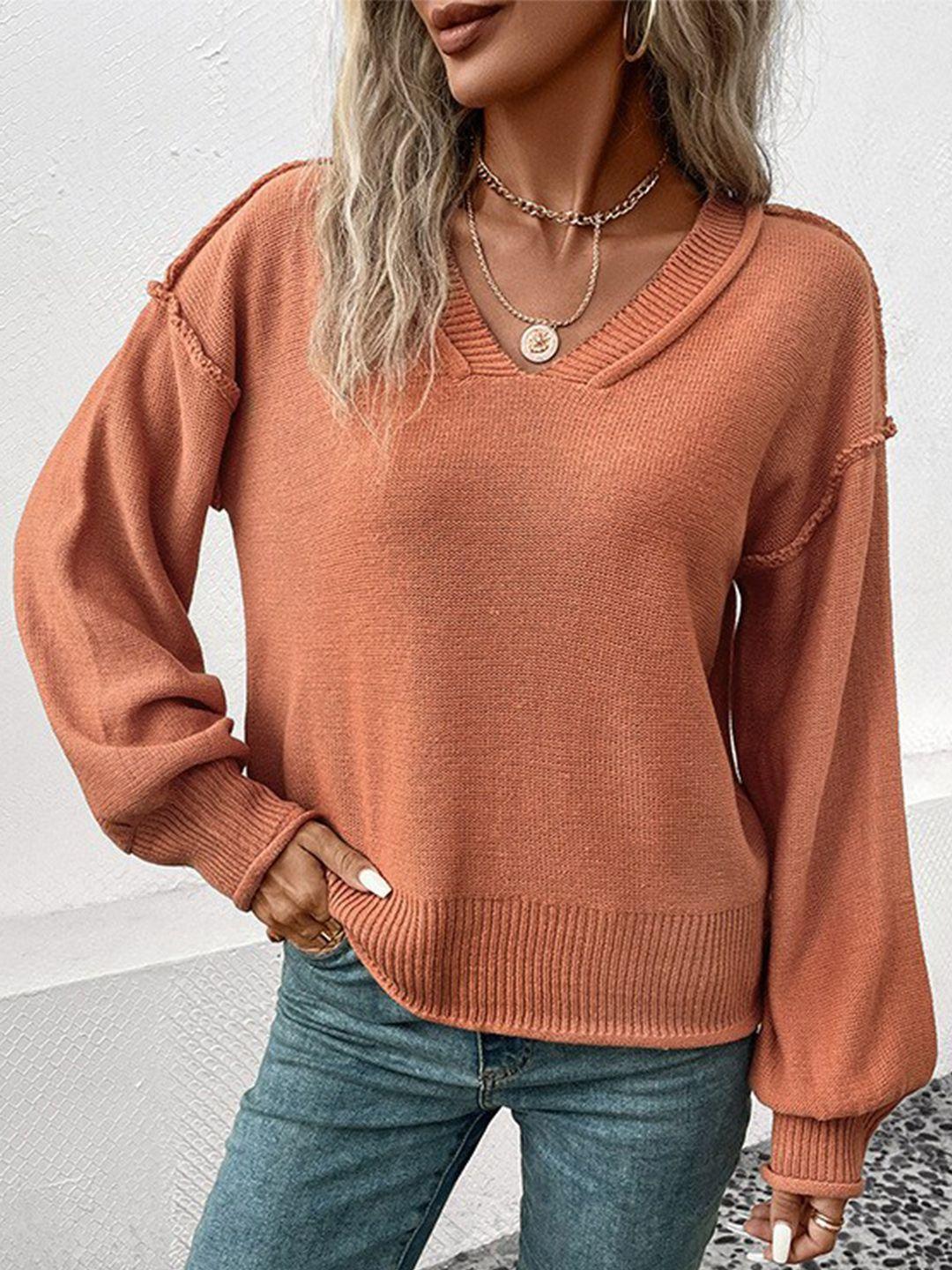 stylecast-orange-v-neck-acrylic-pullover-sweater