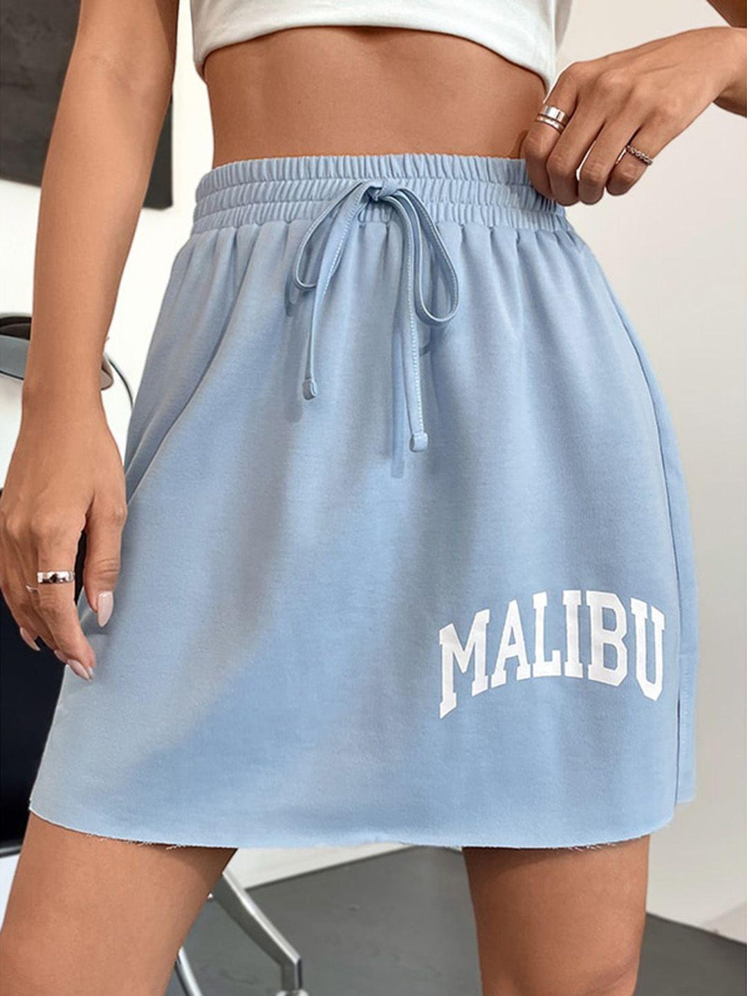 stylecast-blue-typography-printed-mini-skirt