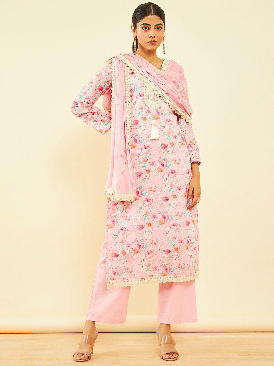 soch-pink-floral-printed-lace-detail-mirror-work-pure-cotton-unstitched-dress-material