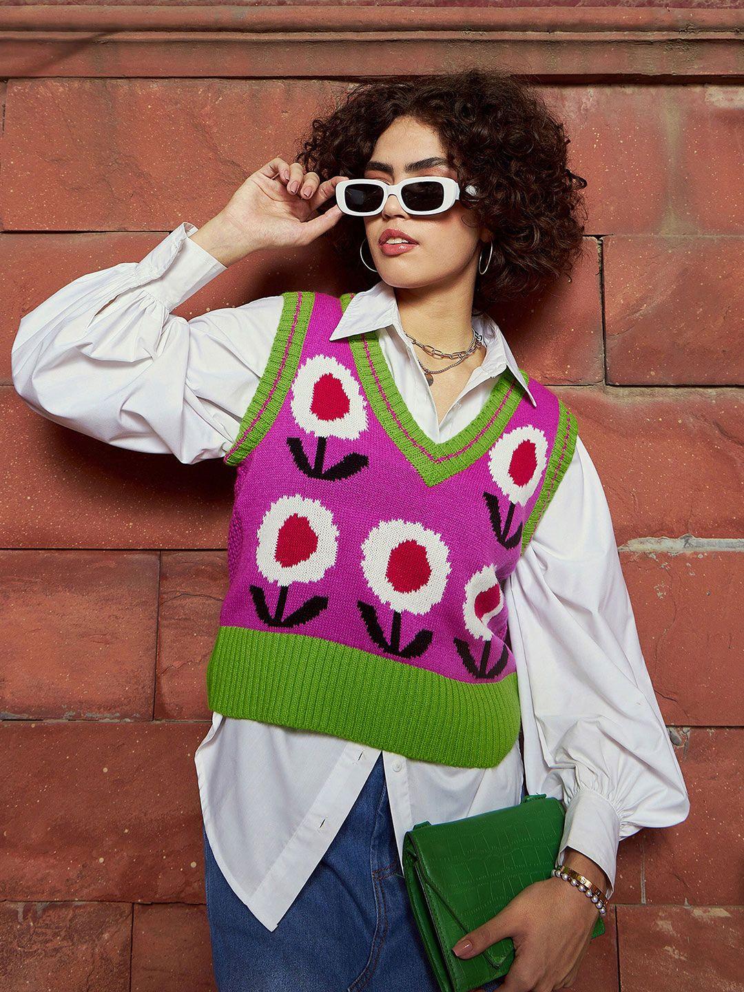 sassafras-pink-&-green-floral-printed-woolen-sweater-vest