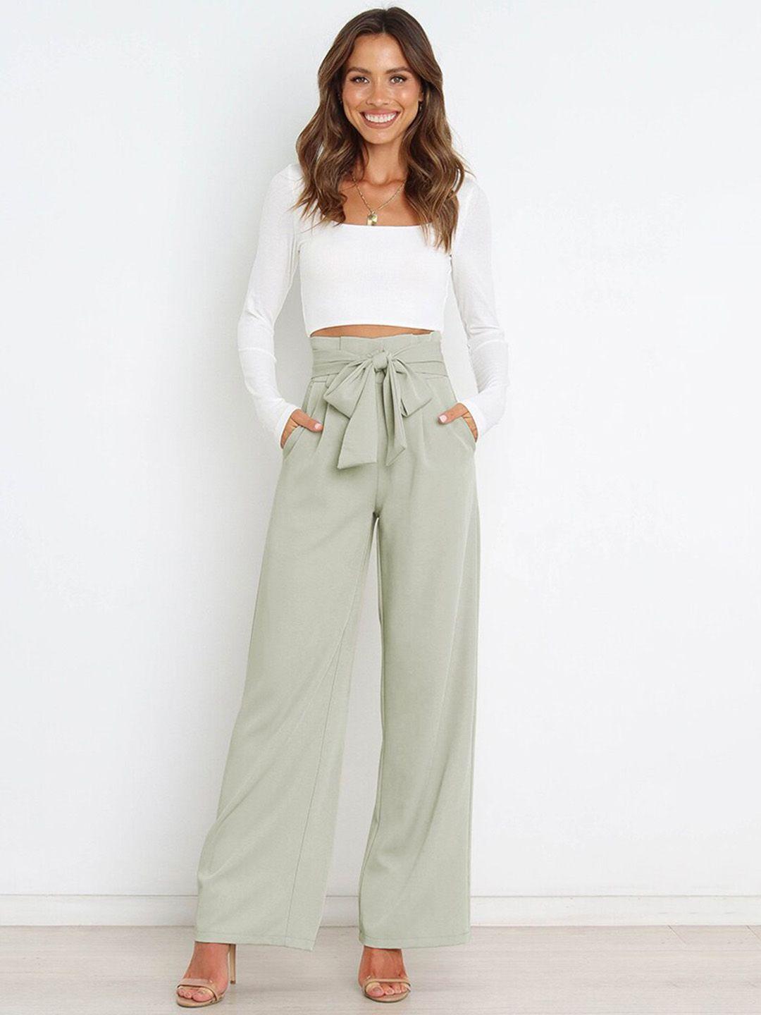 stylecast-women-green-loose-fit-high-rise-parallel-trousers