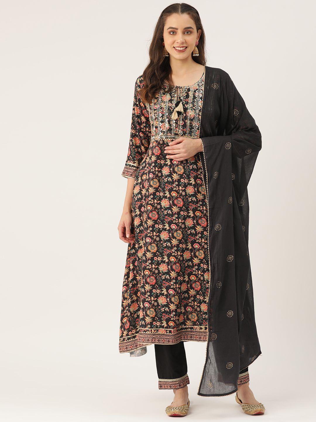 rue-collection-women-floral-printed-regular-sequinned-kurta-with-trousers-&-with-dupatta