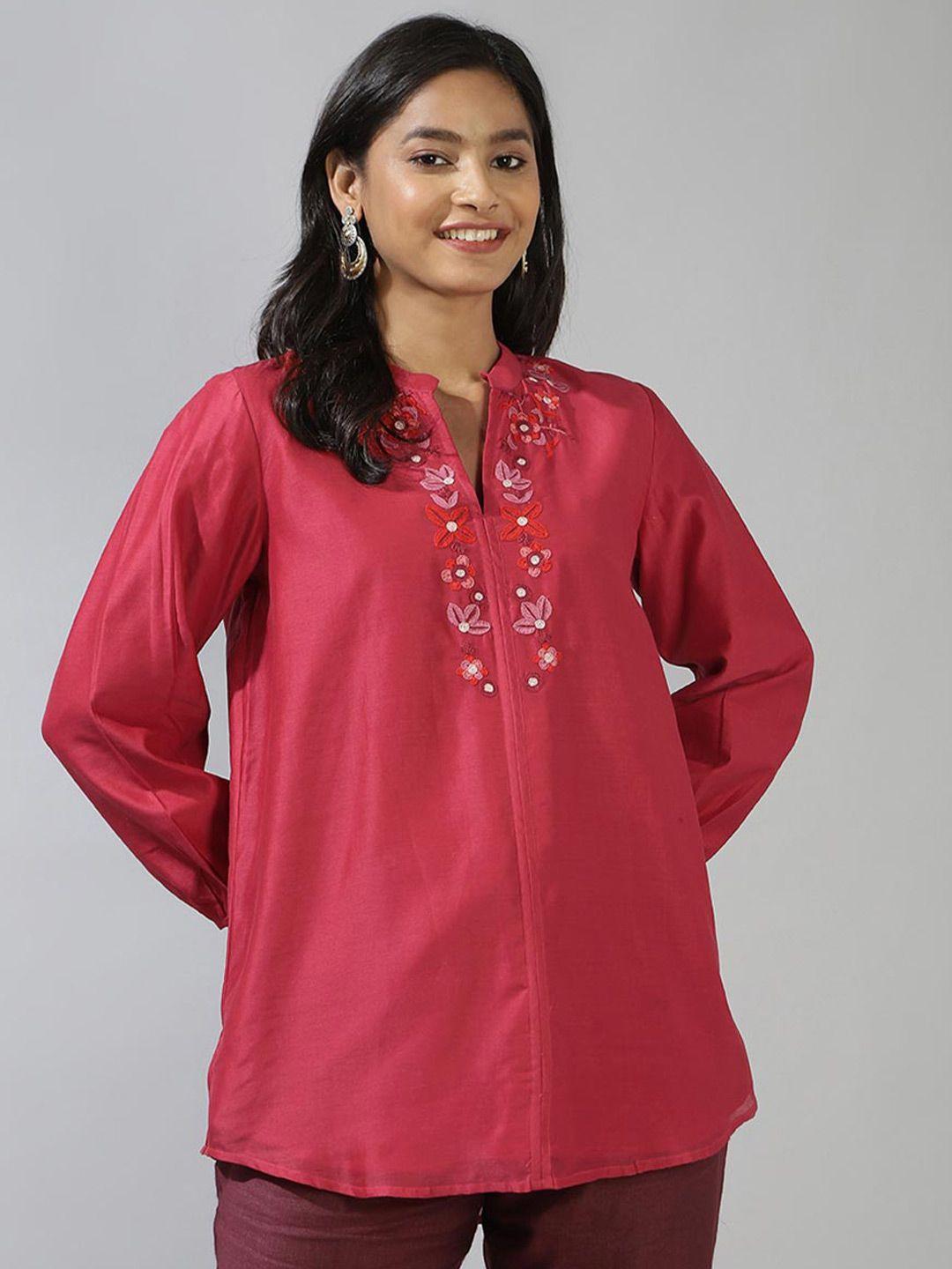 fabindia-floral-embroidered-mandarin-collar-cotton-tunic