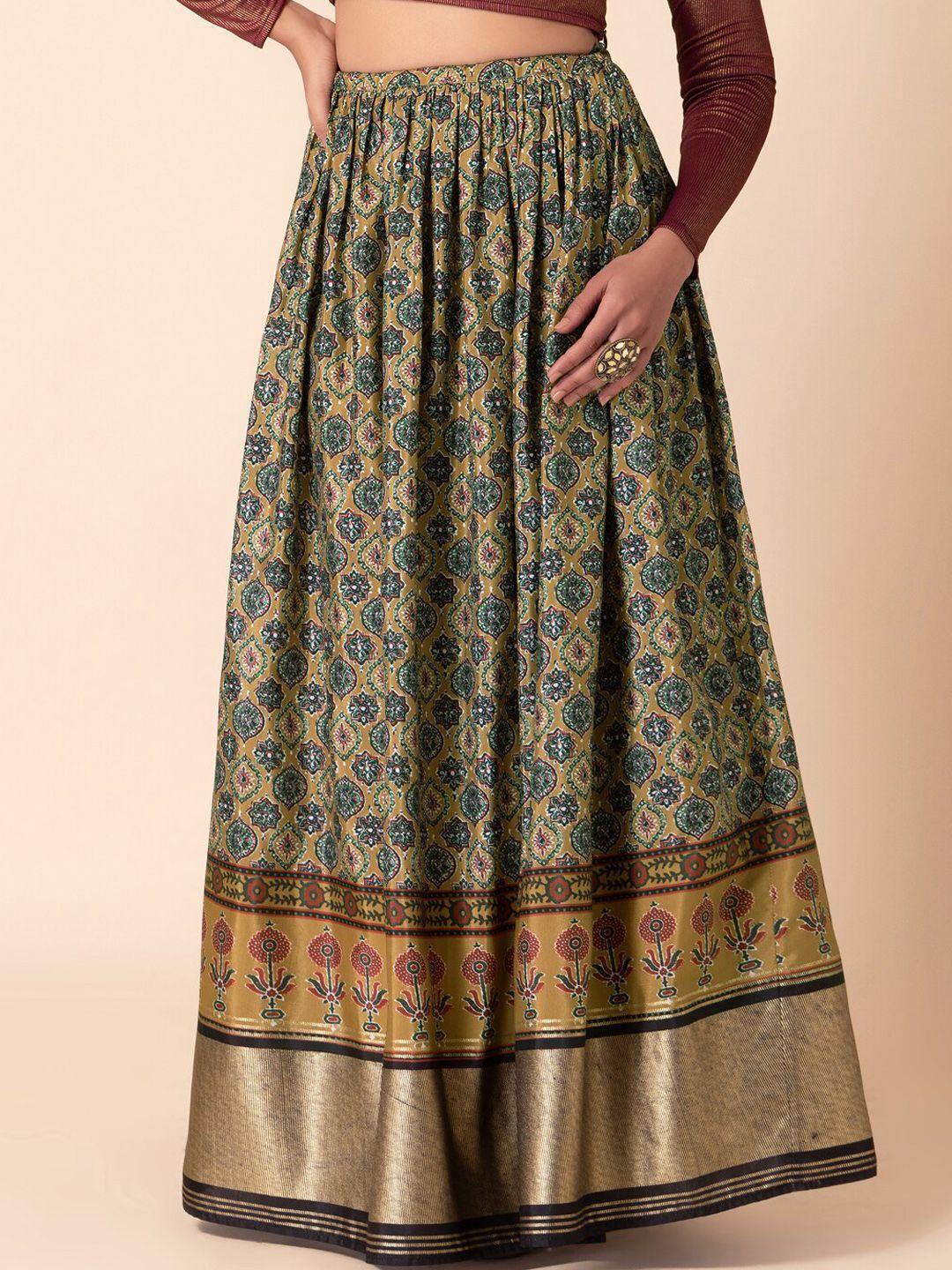 indya-mustard-yellow-ajrakh-printed-lehenga-flared-ethnic-skirt
