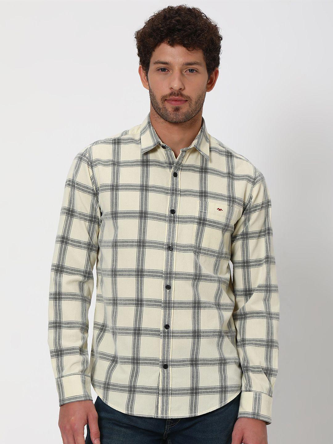 mufti-spread-collar-slim-fit-checked-corduroy-casual-pure-cotton-shirt