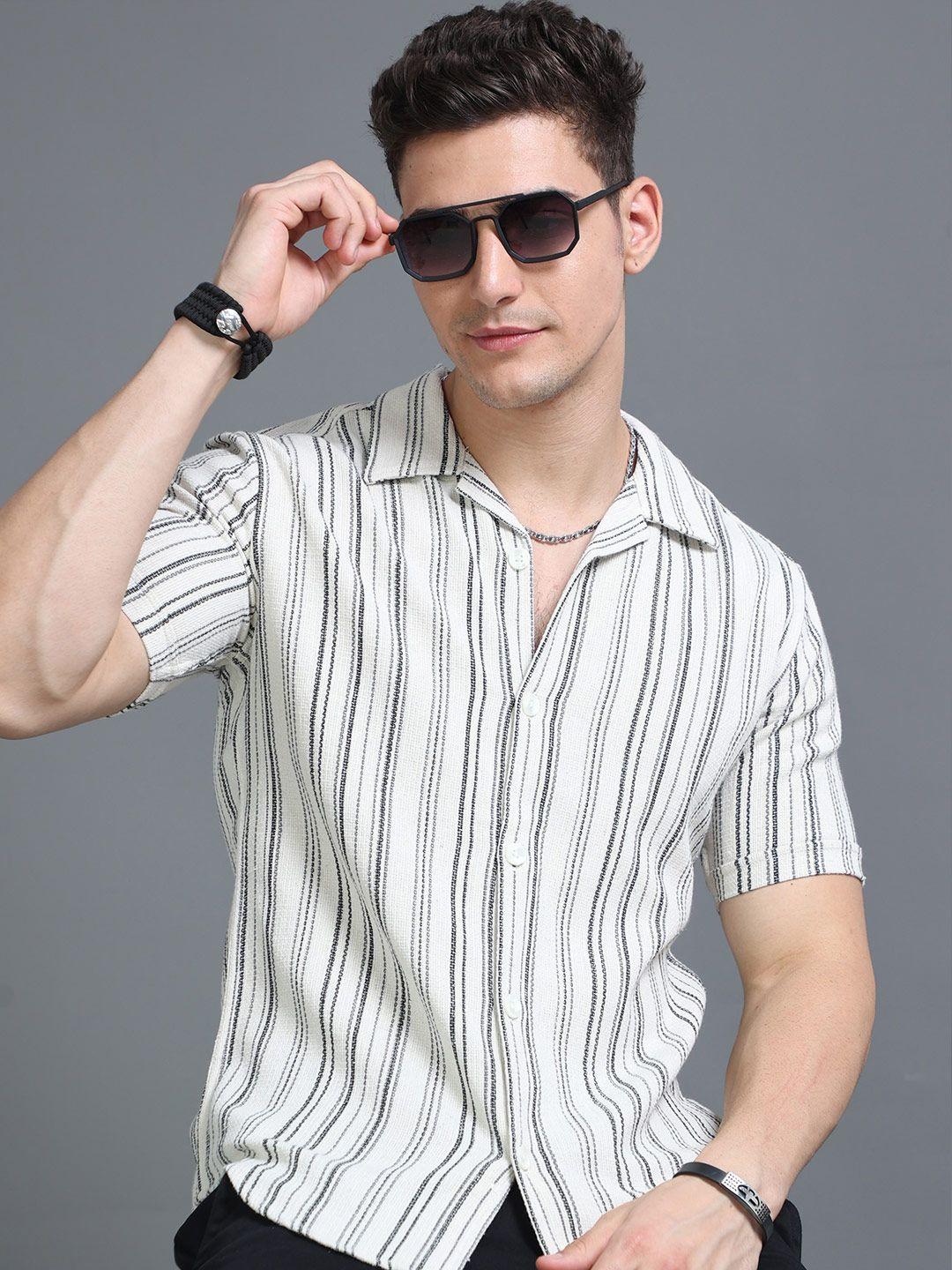 here&now-striped-cuban-collar-slim-fit-cotton-casual-shirt