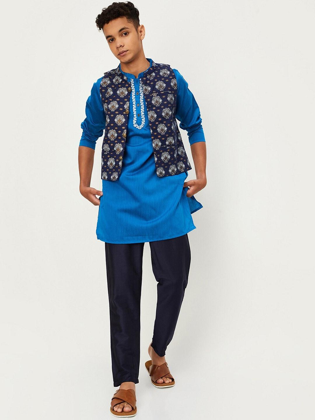 max-boys-striped-regular-kurta-with-trousers-&-nehru-jacket