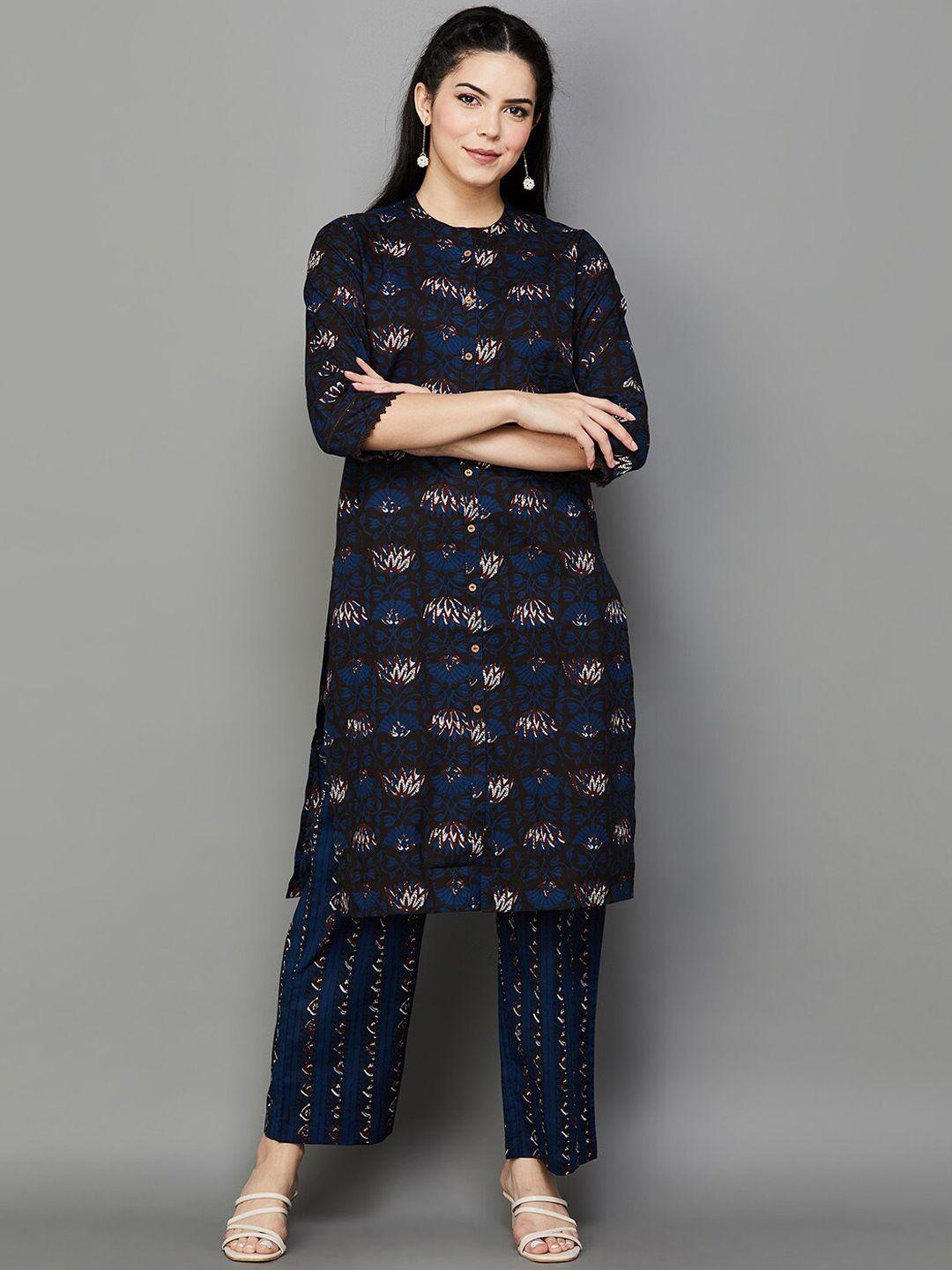 melange-by-lifestyle-floral-printed-regular-kurta-with-trousers