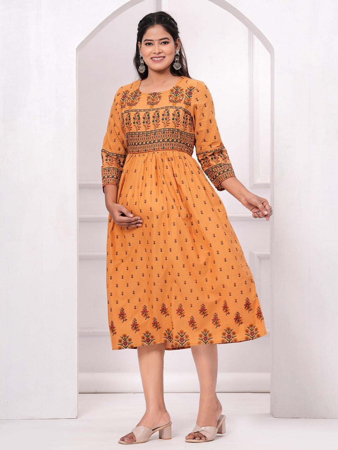preksha-ethnic-motifs-printed-pure-cotton-maternity-midi-ethnic-dress