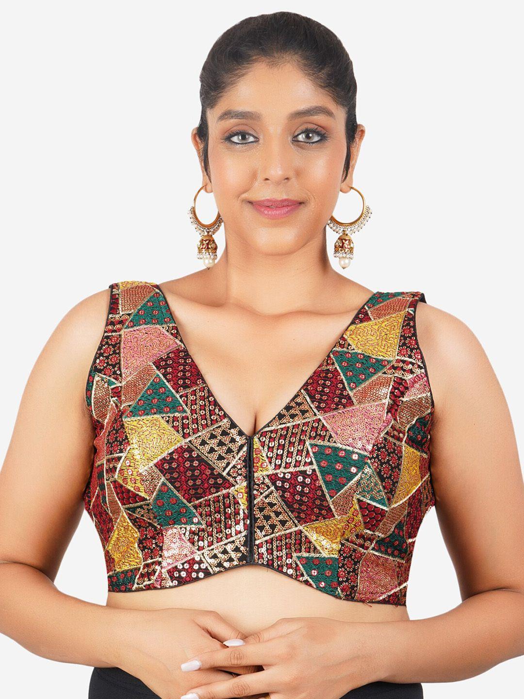 trendzmy-embroidered-sequinned-sleeveless-cotton-gujrati-design-saree-blouse